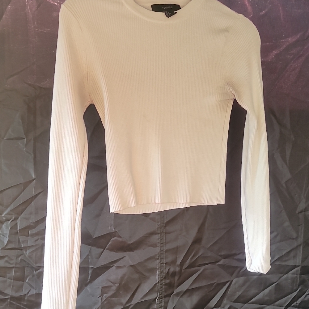 Forever 21 Cream Ribbed Long Sleeve Top